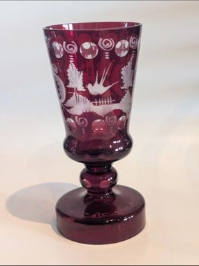 Vintage EGERMANN CZECH Republic BOHEMIAN RUBY RED Cut CRYSTAL 7 Inch Vase!